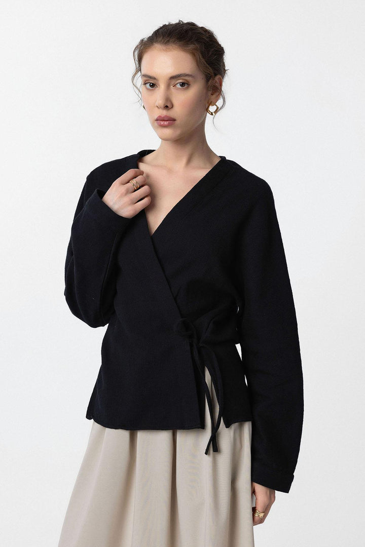 ANT Antioch Black Kimono Style Women's Shirt with Ties - San Severo