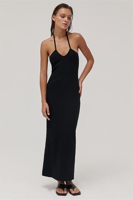 MDX Black Lace-Up Long Basic Dress MG1854 - Mukacheve