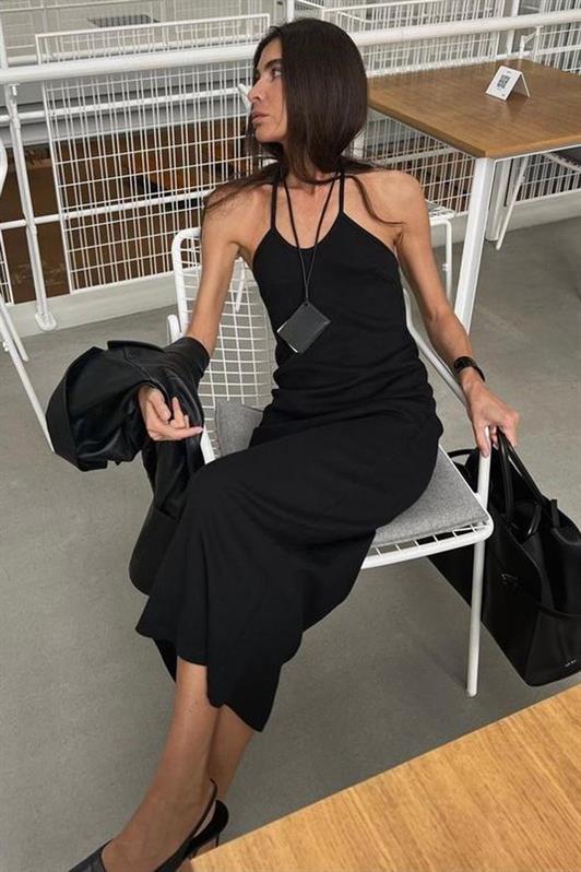 MDX Black Lace-Up Long Basic Dress MG1854 - Mukacheve
