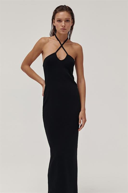 MDX Black Lace-Up Long Basic Dress MG1854 - Mukacheve