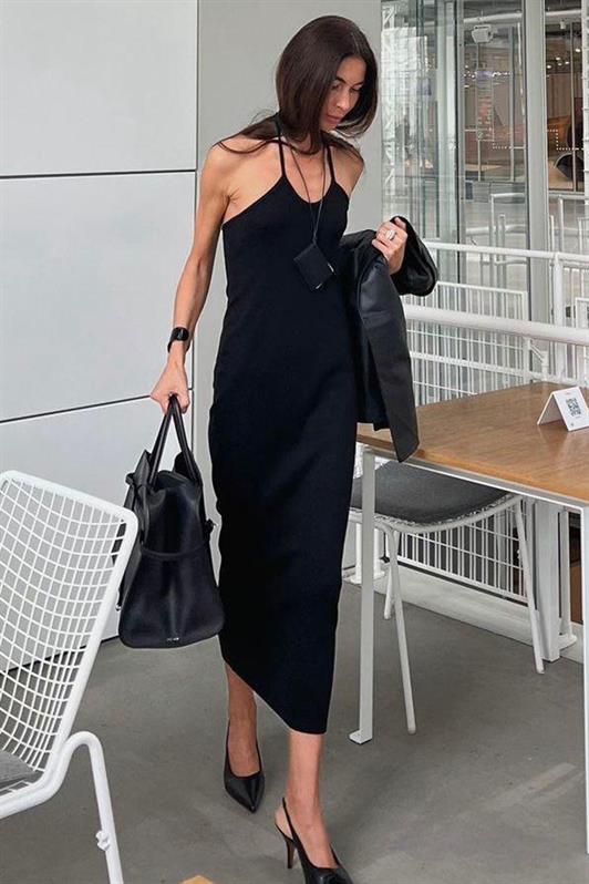 MDX Black Lace-Up Long Basic Dress MG1854 - Mukacheve