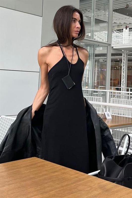 MDX Black Lace-Up Long Basic Dress MG1854 - Mukacheve