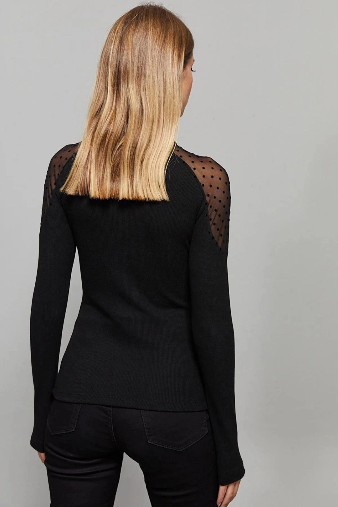 Black Fisherman Collar Lace Detailed Blouse BCBSK-25700-K7194 - Khrustalnyi