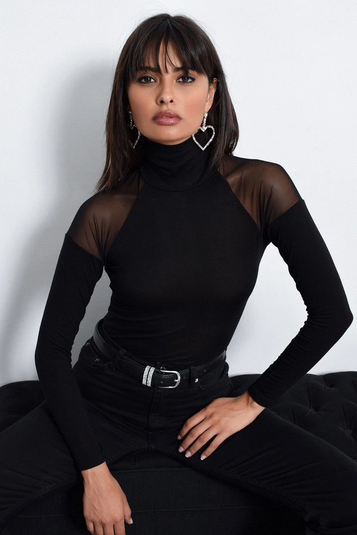 Black Fisherman Collar Lace Detailed Blouse BCBSK-25700-T4006_1200 - Bordeaux