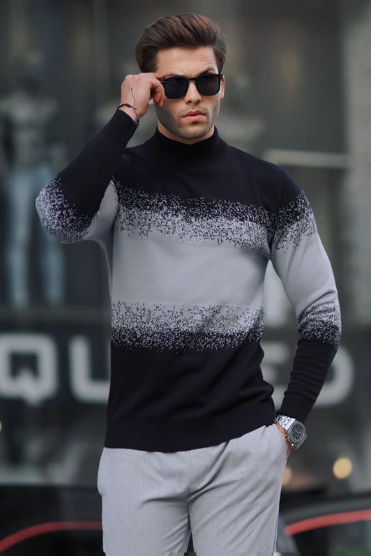 MDX Black Fisherman Collar Patterned Sweater 6845 - Terneuzen
