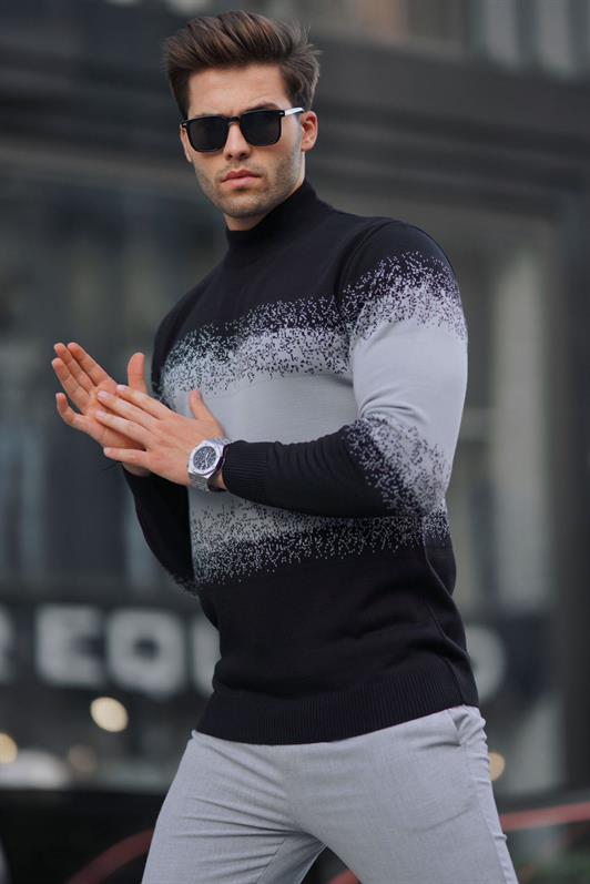 MDX Black Fisherman Collar Patterned Sweater 6845 - Terneuzen