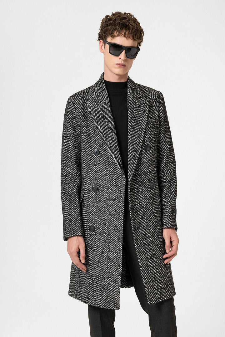 ANT Antioch Black Fishbone Patterned Men's Coat - Kampen