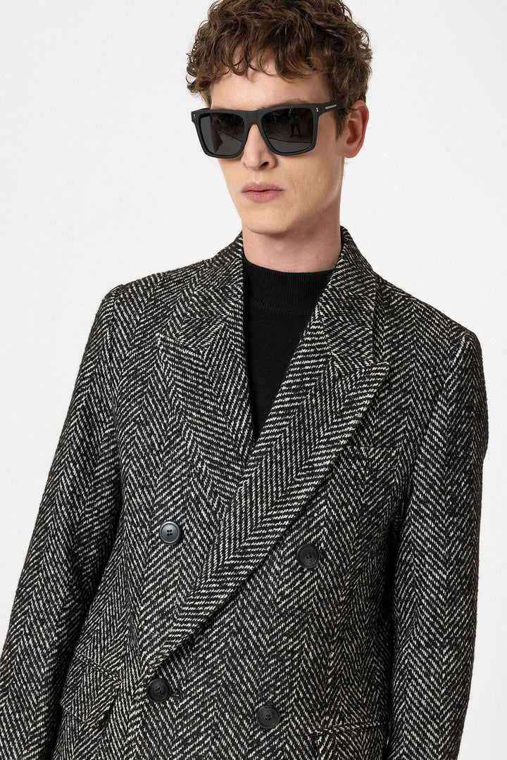 ANT Antioch Black Fishbone Patterned Men's Coat - Kampen