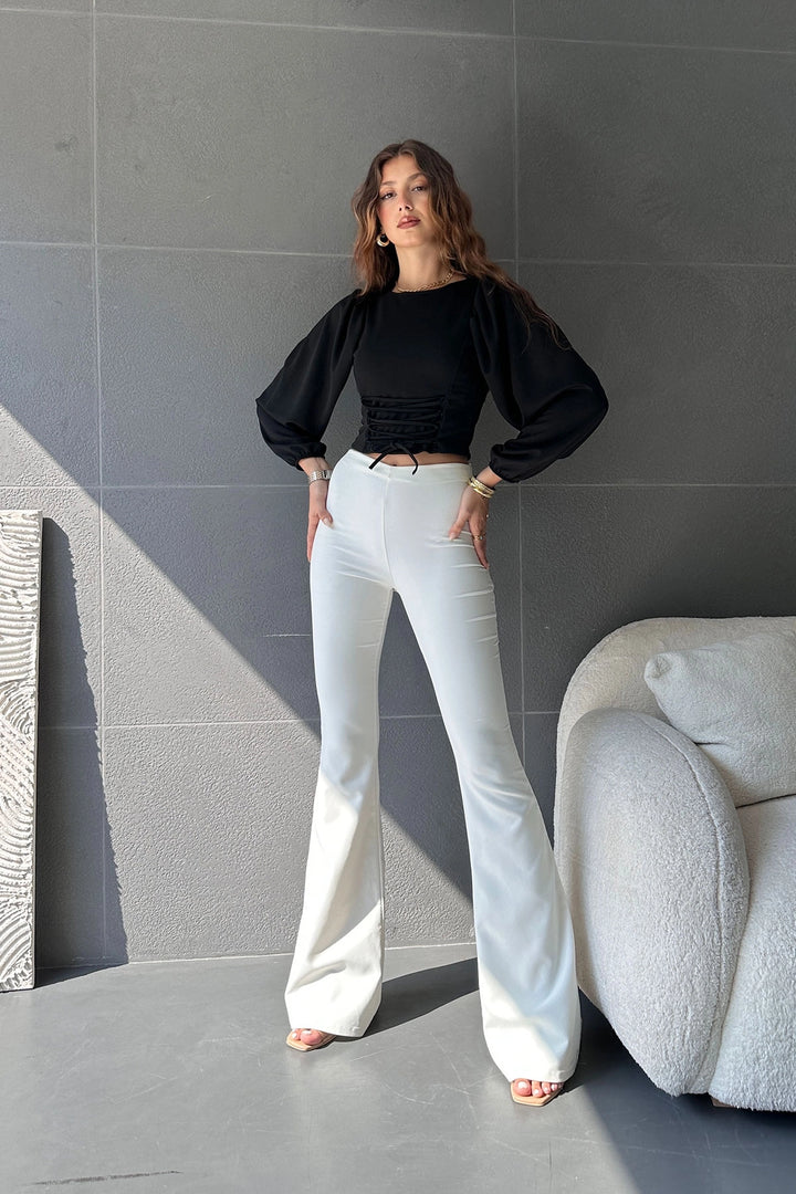 Black Balloon Sleeve Detailed Crop Blouse BCDF-242113 - Keizer