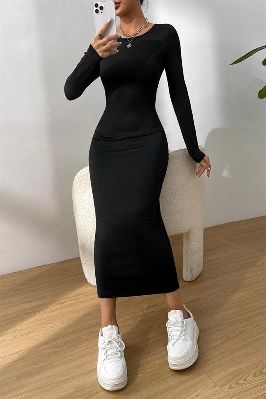 MDX Black Basic Half Fisherman Long Sleeve Dress MG1947 - Aldershot