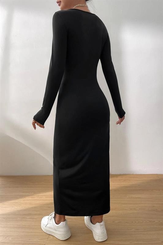 MDX Black Basic Half Fisherman Long Sleeve Dress MG1947 - Aldershot