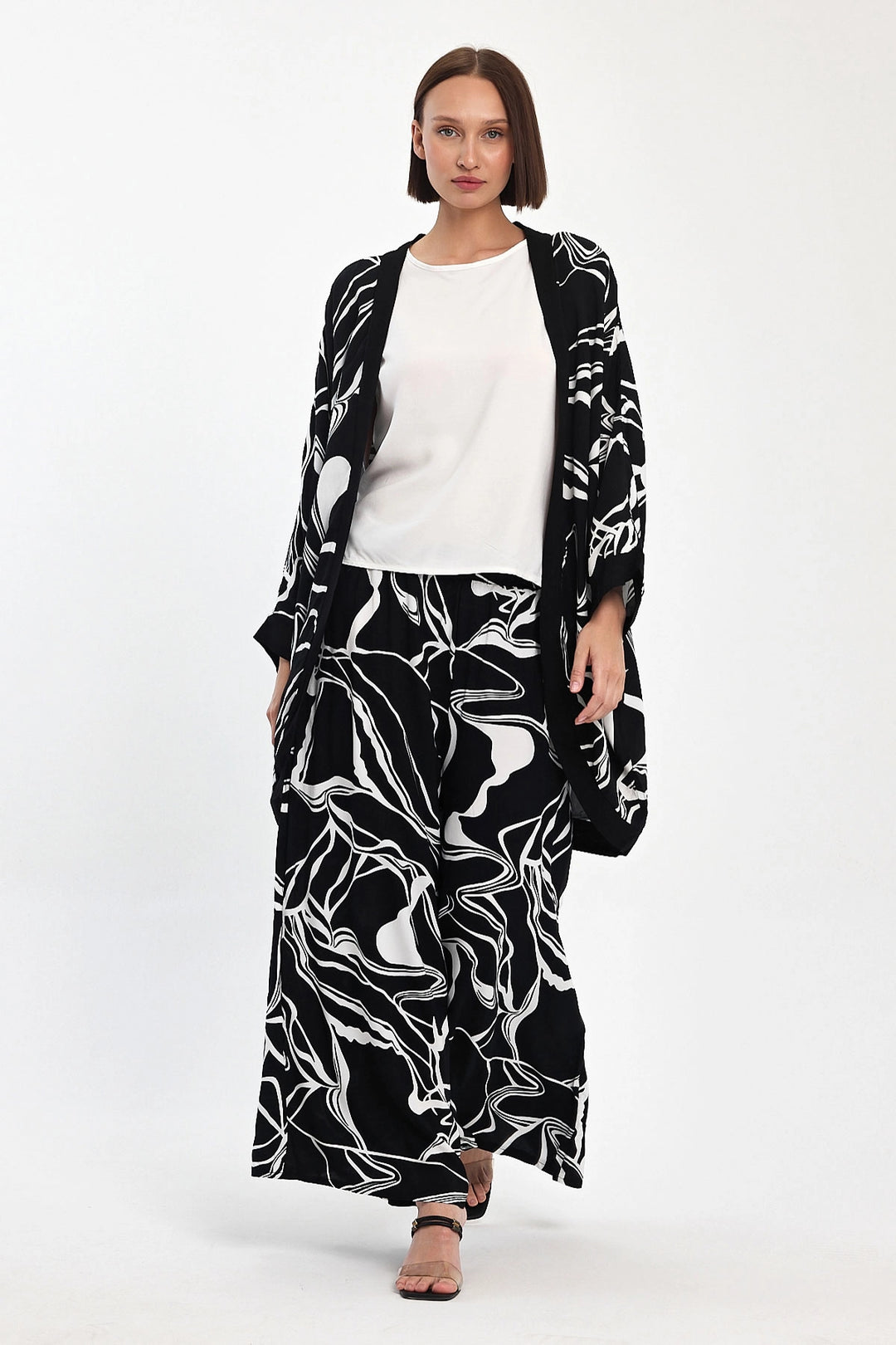 Maxi Boy Black Printed Kimono and Pants Woven Viscon Top and Bottom Set BCVL-251068 - Granby