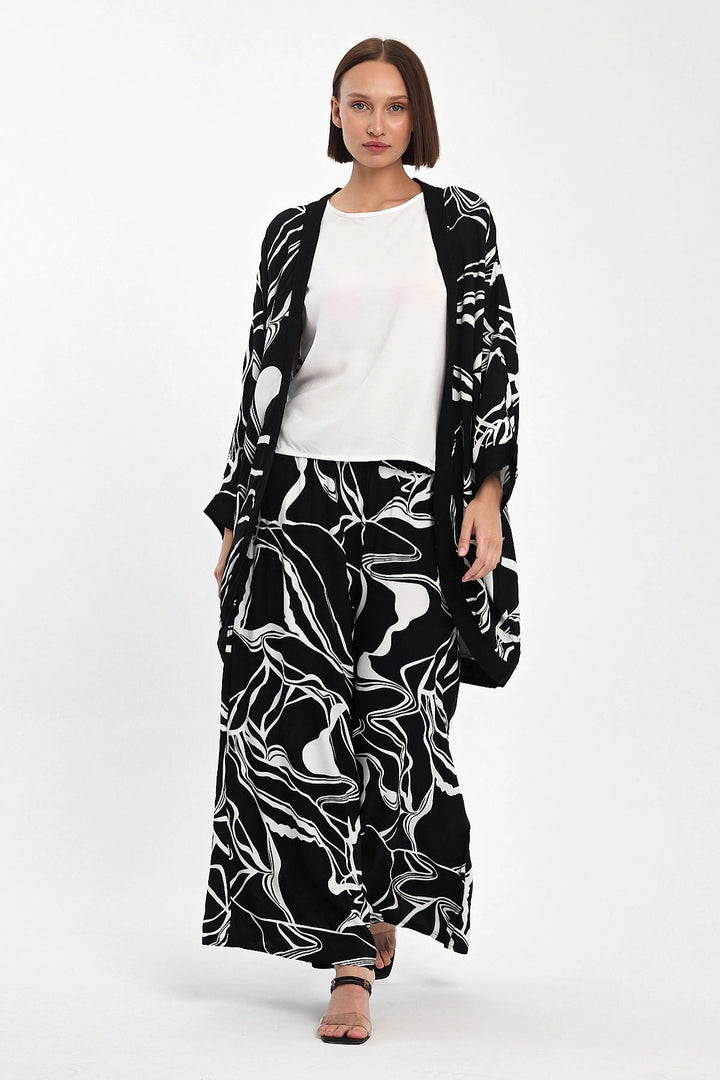 Maxi Boy Black Printed Kimono and Pants Woven Viscon Top and Bottom Set BCVL-251068 - Granby