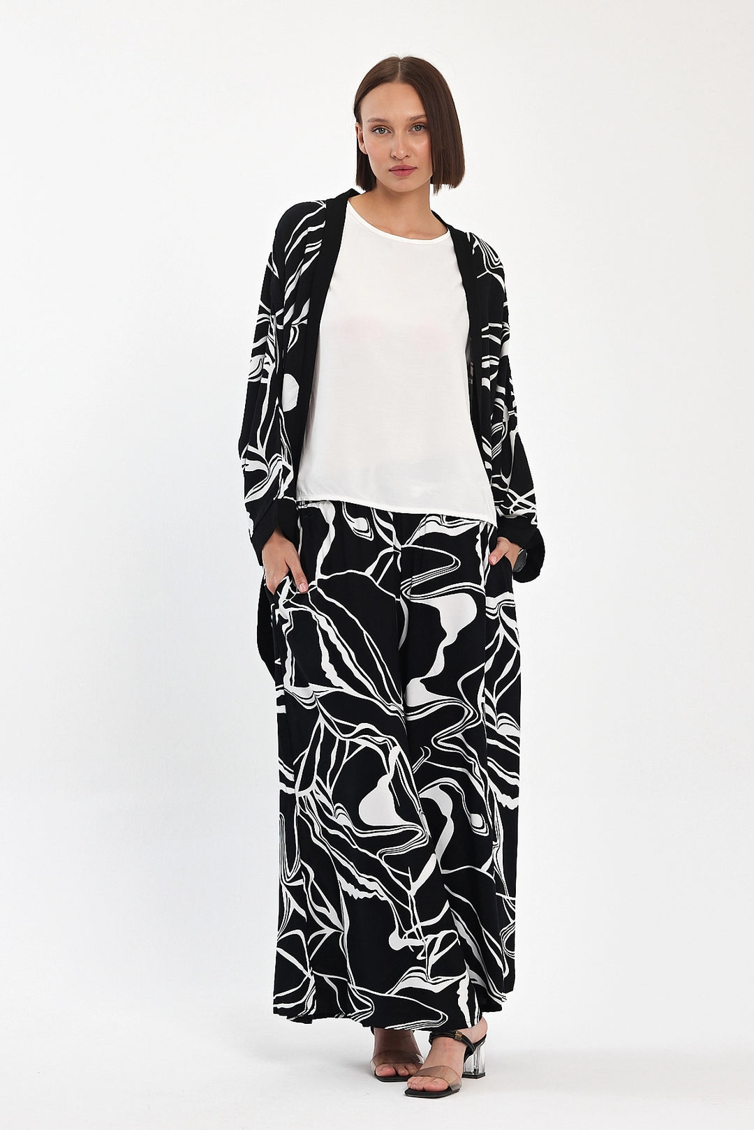 Maxi Boy Black Printed Kimono and Pants Woven Viscon Top and Bottom Set BCVL-251068 - Granby