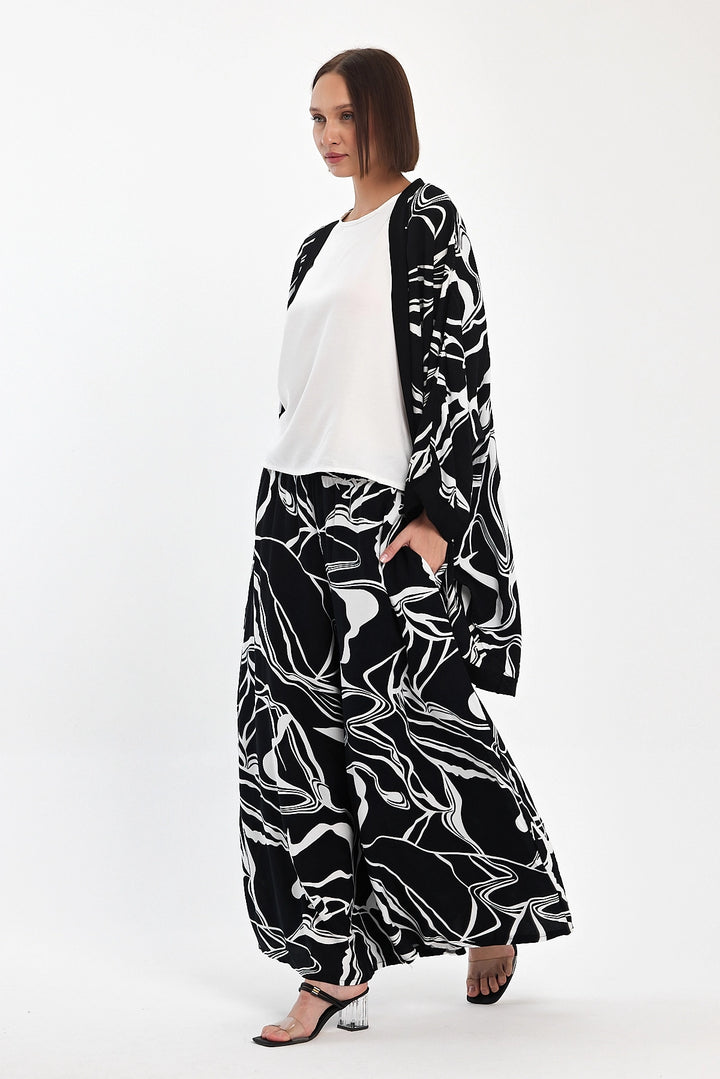 Maxi Boy Black Printed Kimono and Pants Woven Viscon Top and Bottom Set BCVL-251068 - Granby