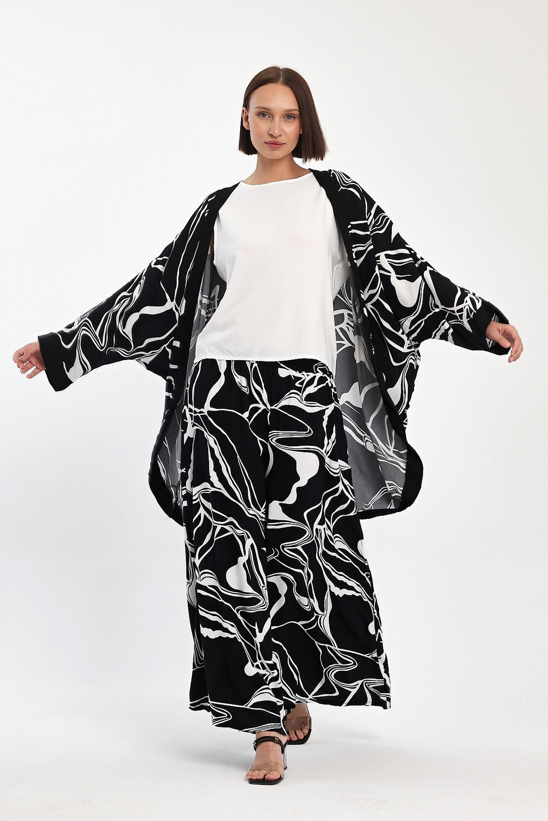 Maxi Boy Black Printed Kimono and Pants Woven Viscon Top and Bottom Set BCVL-251068 - Granby