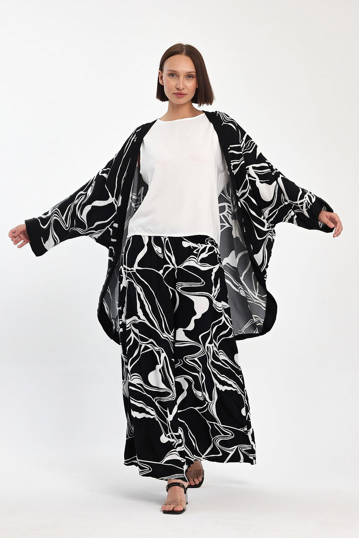 Maxi Boy Black Printed Kimono and Pants Woven Viscon Top and Bottom Set BCVL-251068 - Granby