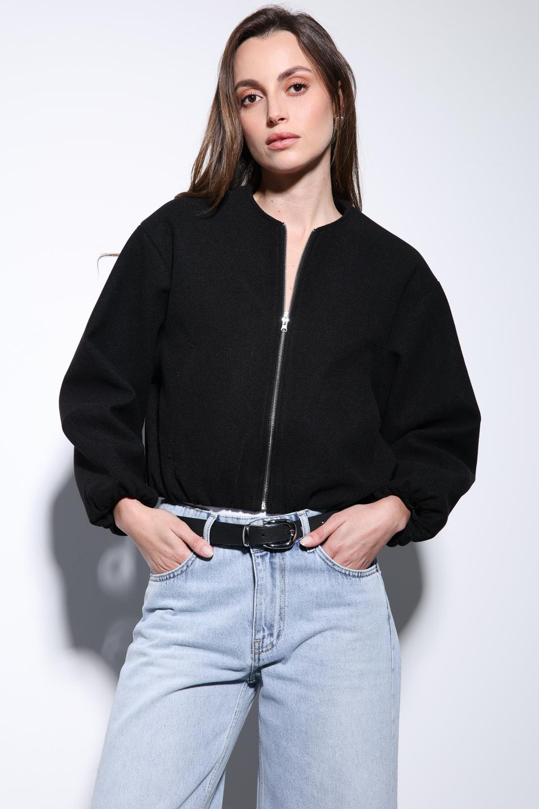 ANT Antioch Black Elastic Waist Crop Women's Jacket - Castellammare di Stabia
