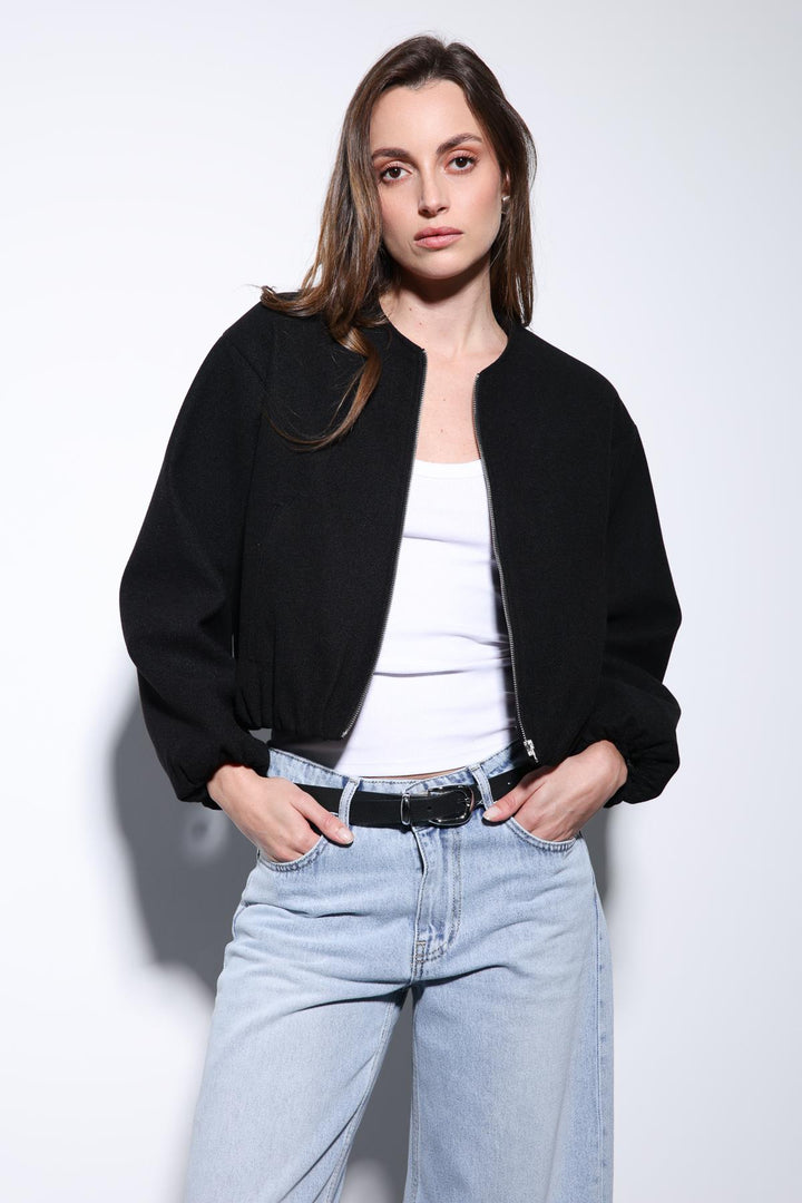 ANT Antioch Black Elastic Waist Crop Women's Jacket - Castellammare di Stabia