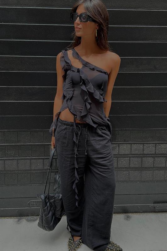 MDX Black High Waisted Wide Leg Fabric Pants MG1950 - Horlivka