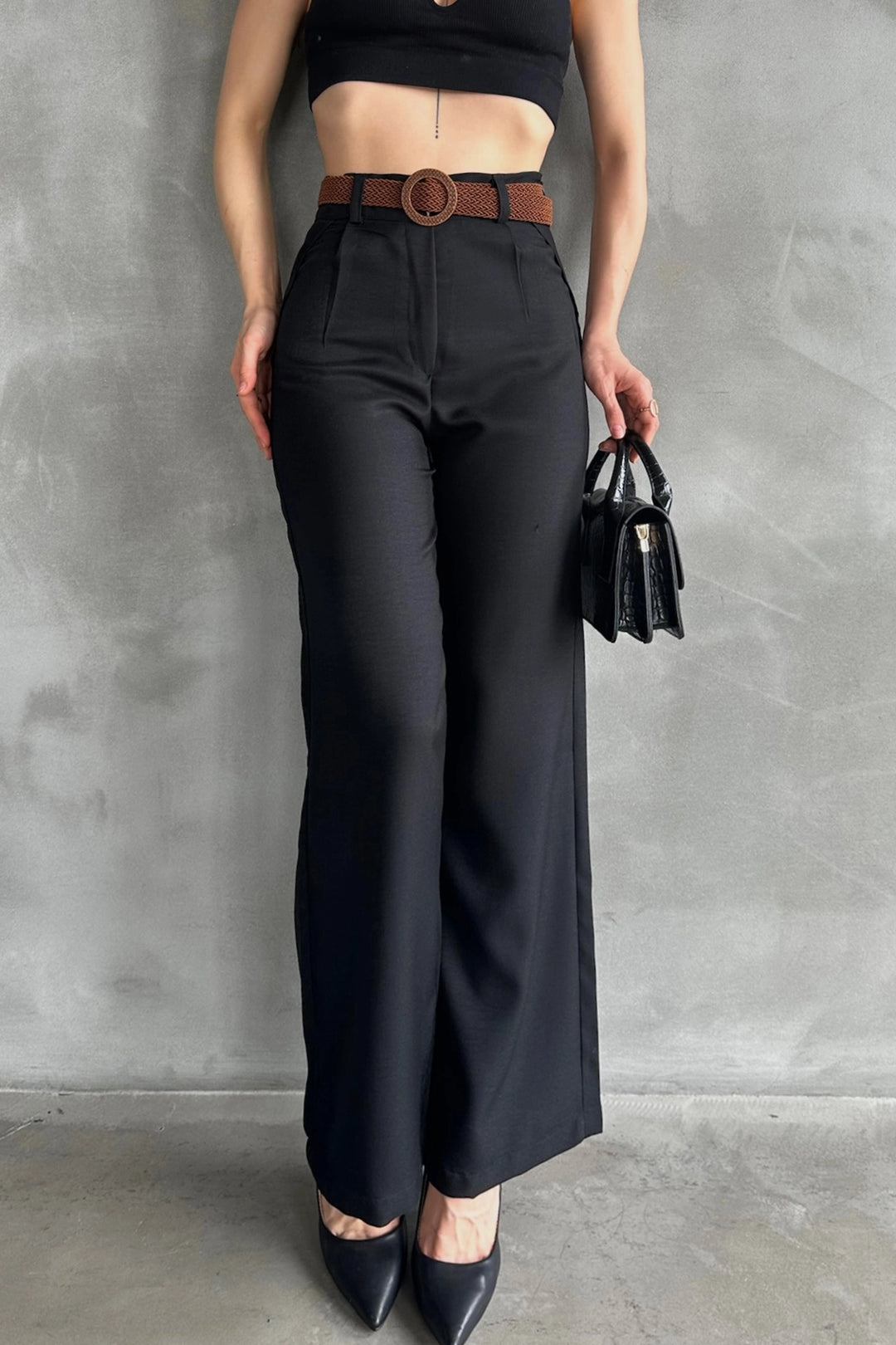 Black Linen Pants with Belt BCDF-241103 - Jonesboro