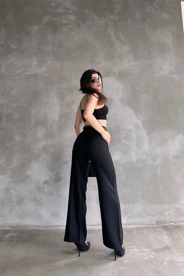 Black Linen Pants with Belt BCDF-241103 - Jonesboro