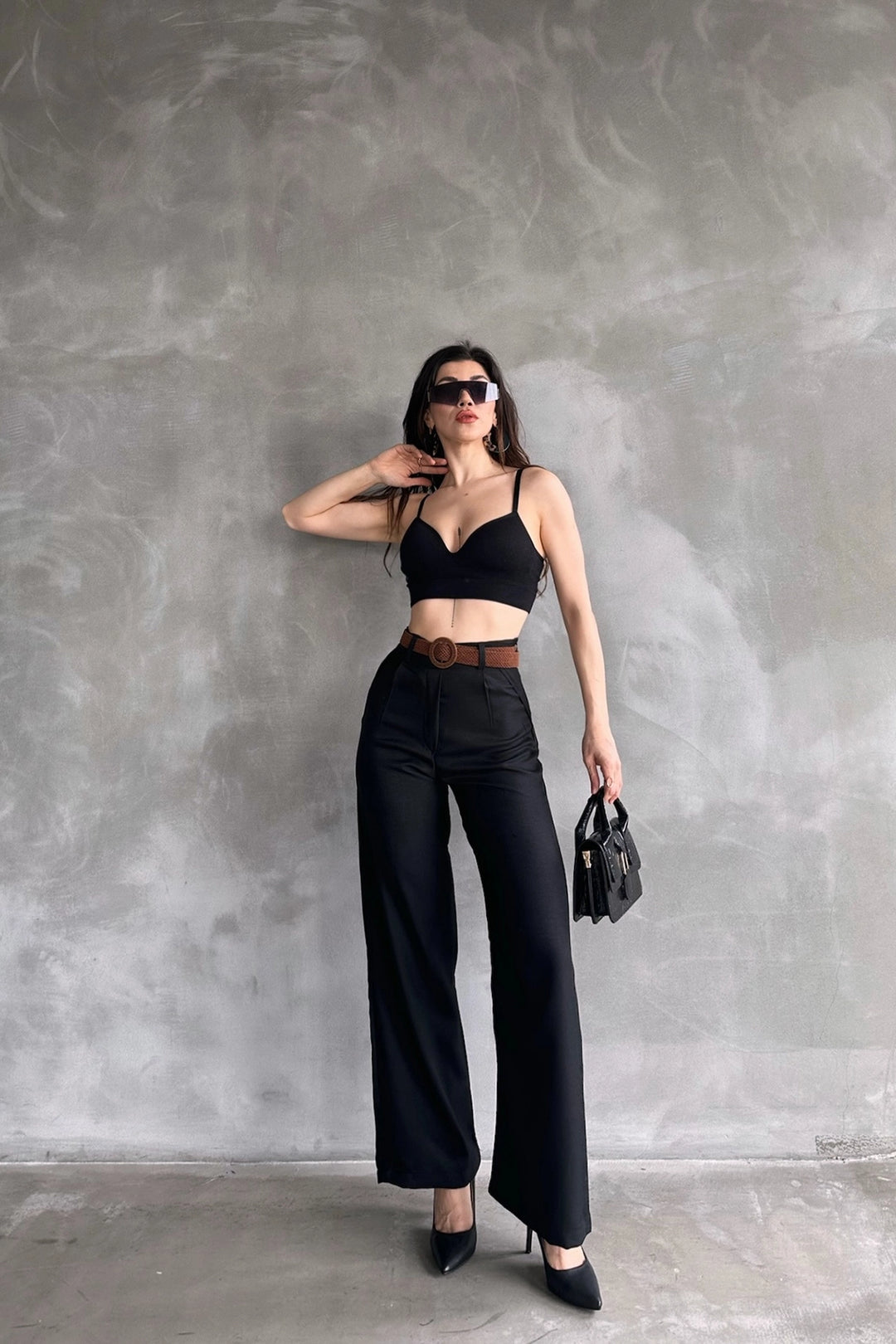 Black Linen Pants with Belt BCDF-241103 - Jonesboro