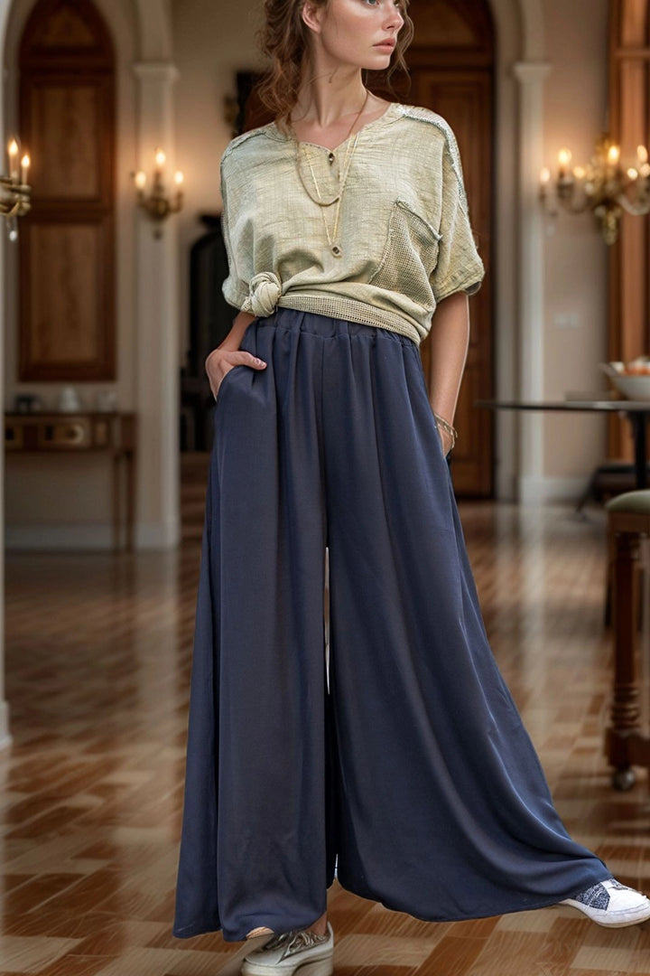 Black High Waisted Elastic Waist Wide Leg Crepe Pants BCBSK-25700-3222 - Evere