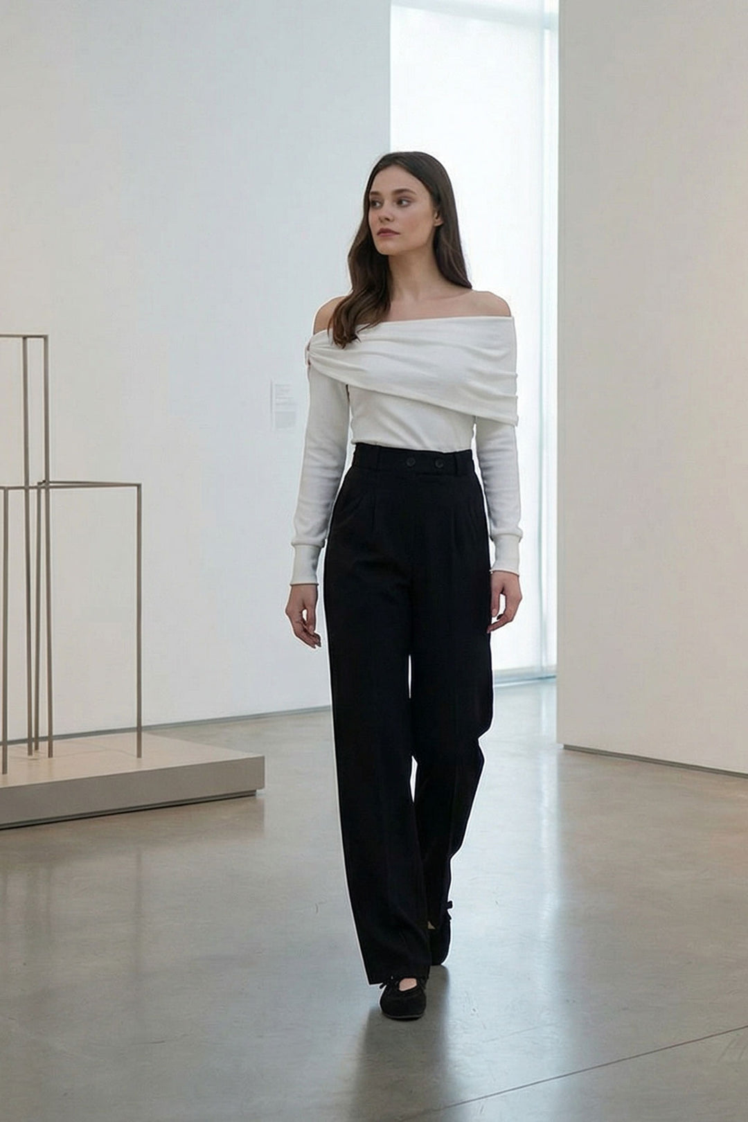 Black High Waist Elastic Button Closure Double Pocket Trousers BCHAV-251229 - Lorain
