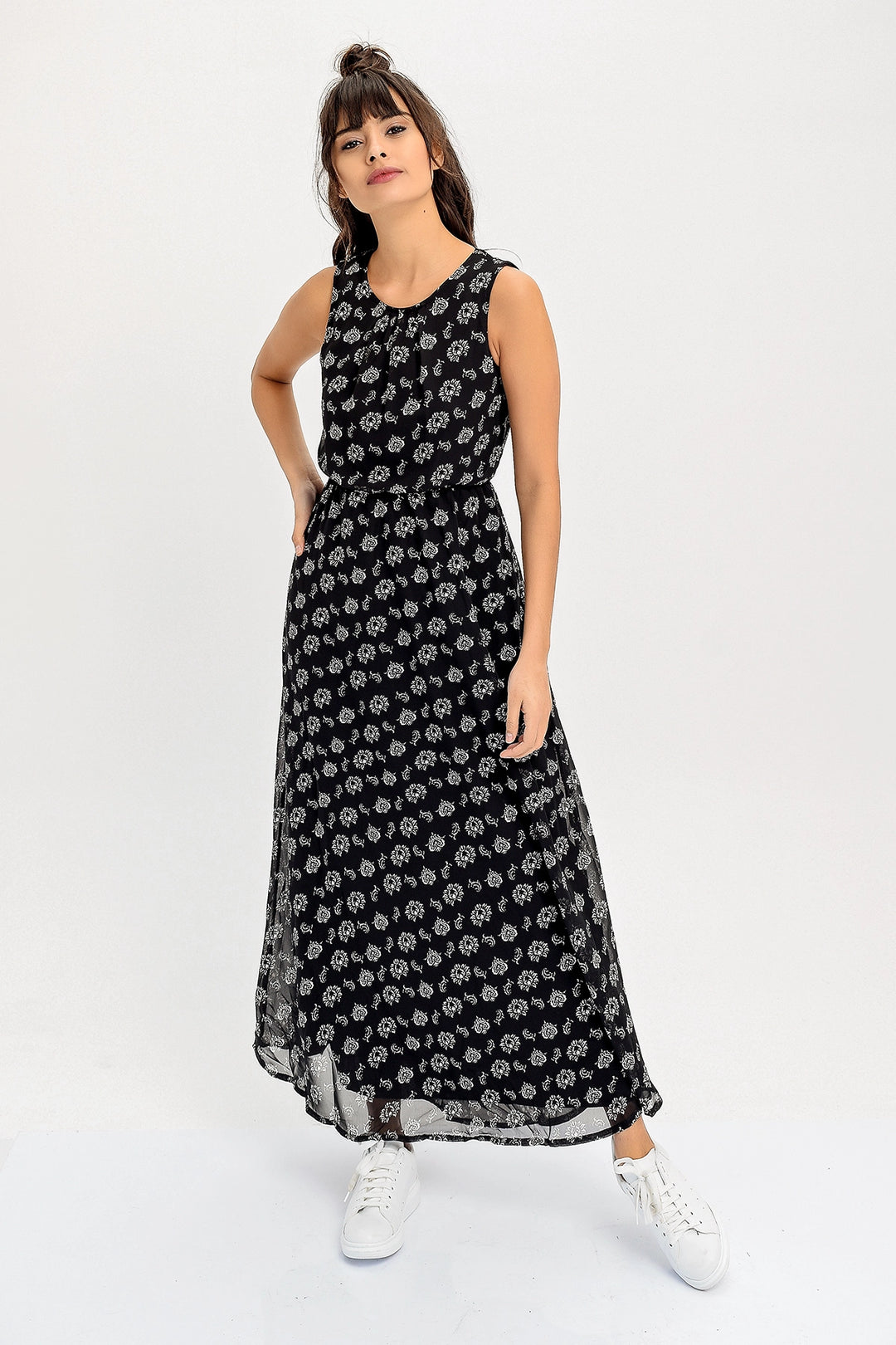 Black Belted Sleeveless Long Dress BCBSK-25650-2300 - Acayucan