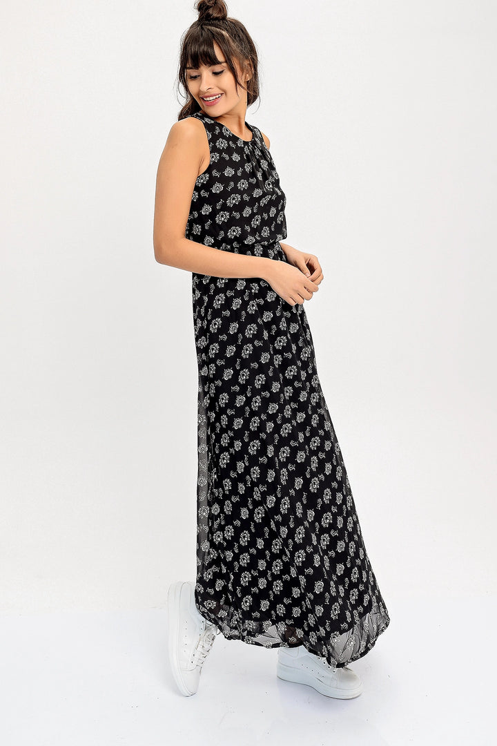 Black Belted Sleeveless Long Dress BCBSK-25650-2300 - Acayucan