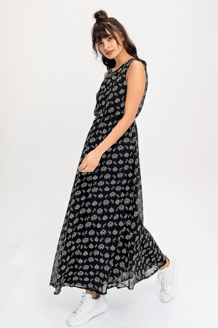 Black Belted Sleeveless Long Dress BCBSK-25650-2300 - Acayucan
