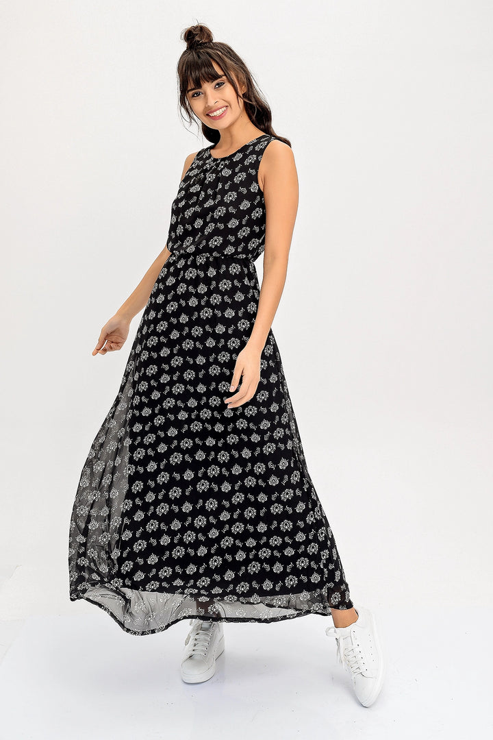 Black Belted Sleeveless Long Dress BCBSK-25650-2300 - Acayucan
