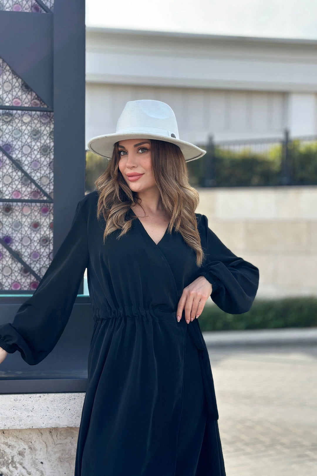 Black Belted Wrap Dress BCBSK-25700-3431 - Foothill Farms