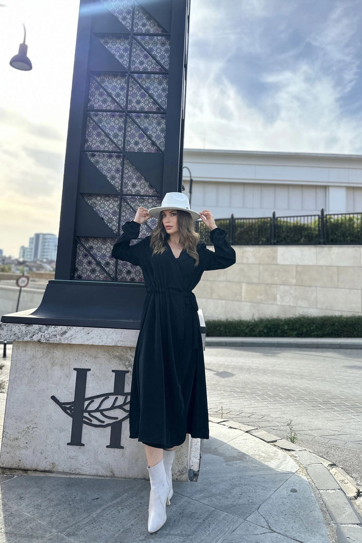 Black Belted Wrap Dress BCBSK-25700-3431 - Foothill Farms