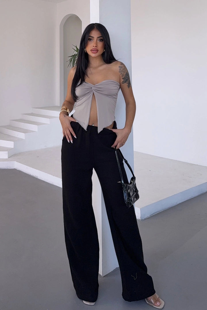 Black High Waist Elasticated Muslin Woven Pants BCBT-251007 - Wilmington