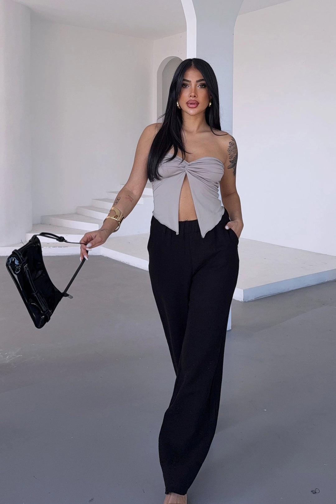 Black High Waist Elasticated Muslin Woven Pants BCBT-251007 - Wilmington