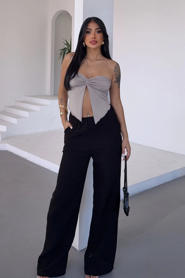 Black High Waist Elasticated Muslin Woven Pants BCBT-251007 - Wilmington