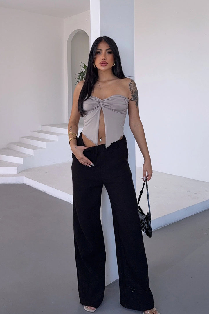 Black High Waist Elasticated Muslin Woven Pants BCBT-251007 - Wilmington