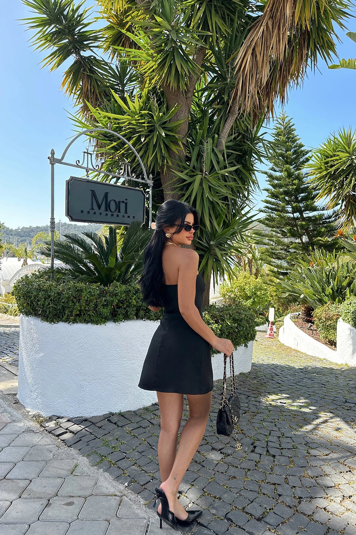 EYY Women Black Belted Strapless Mini Dress - Grenoble