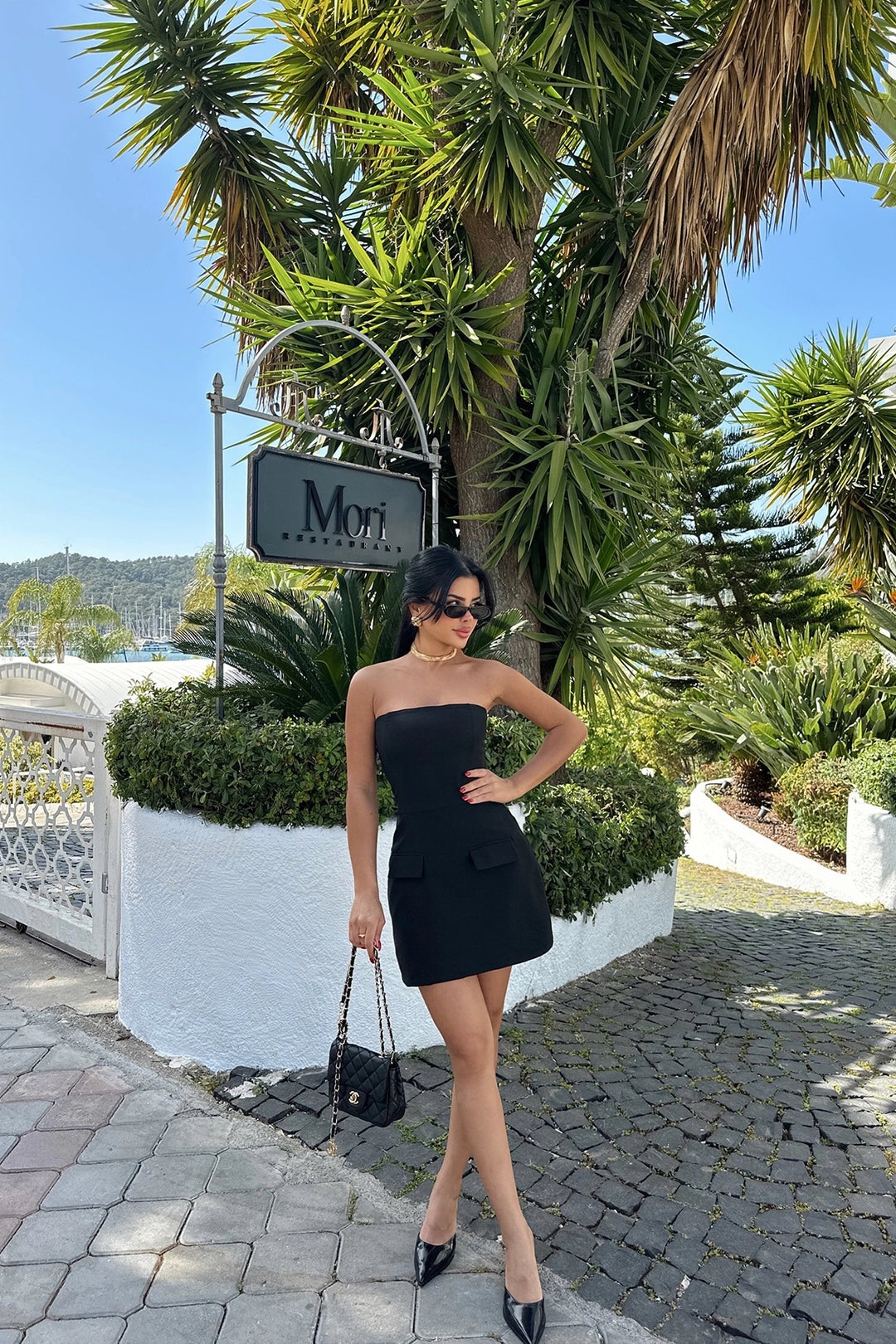 EYY Women Black Belted Strapless Mini Dress - Grenoble