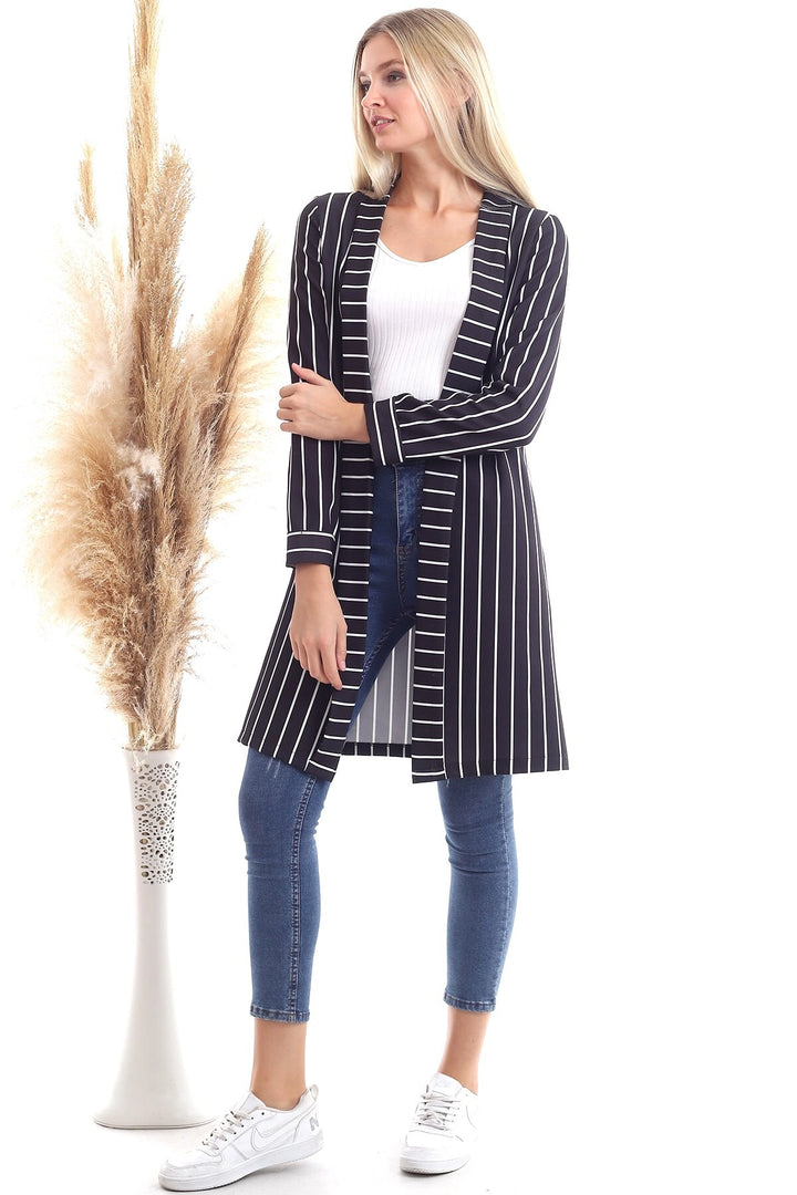 Black and White Striped Long Coat CO-2520343264 - Central Islip
