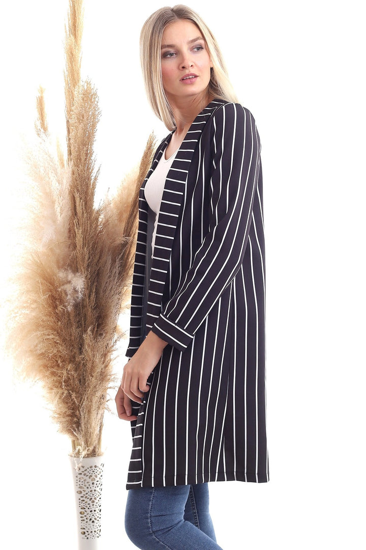 Black and White Striped Long Coat CO-2520343264 - Central Islip
