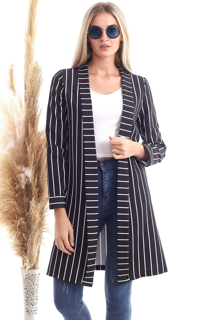 Black and White Striped Long Coat CO-2520343264 - Central Islip