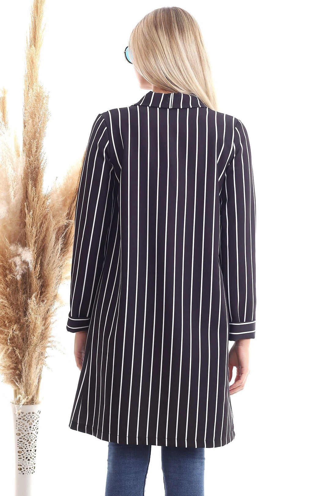 Black and White Striped Long Coat CO-2520343264 - Central Islip