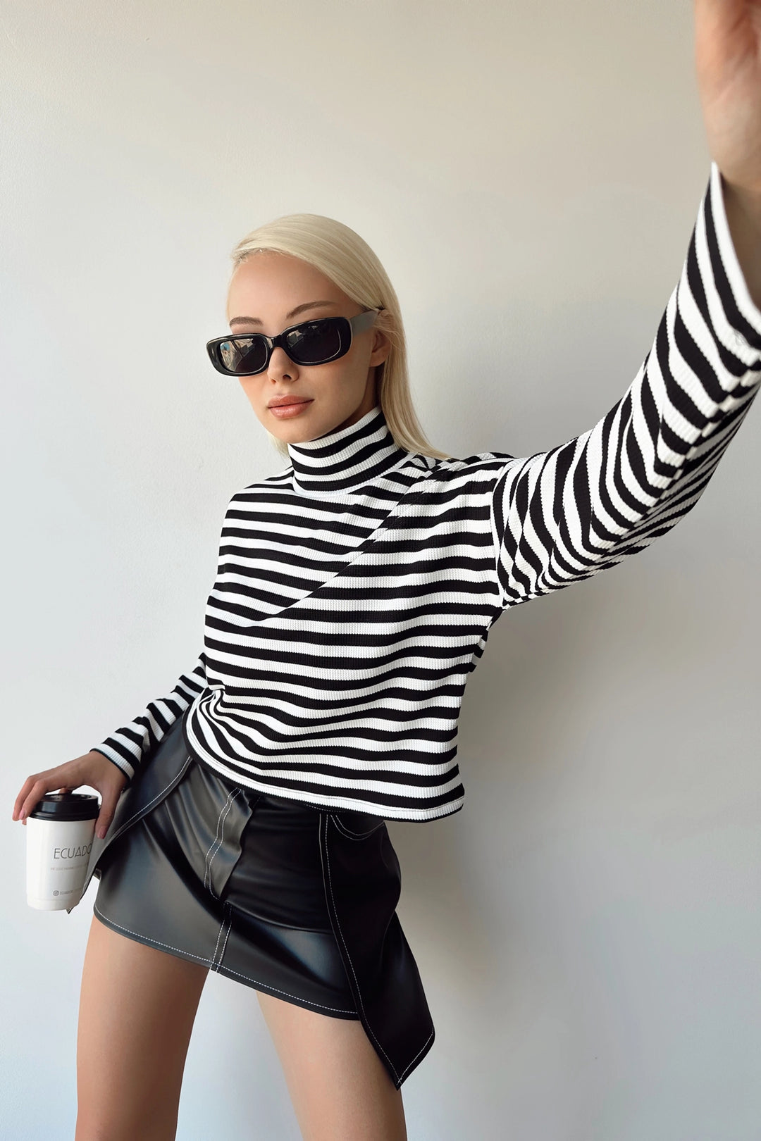 Black and White Fisherman Collar Striped Knit Blouse BCDF-231022 - Melchor Ocampo