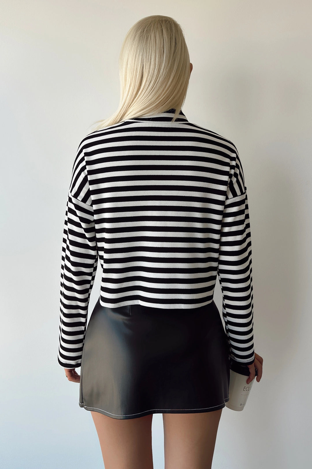 Black and White Fisherman Collar Striped Knit Blouse BCDF-231022 - Melchor Ocampo