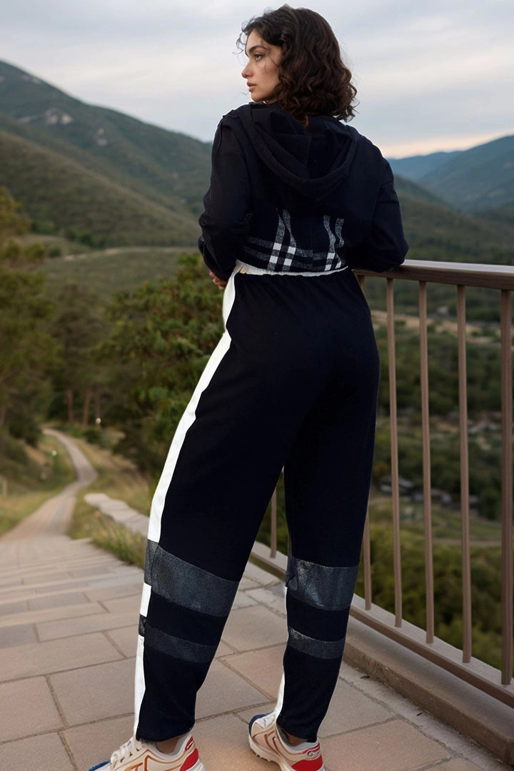 Black and White Elastic Waistband Detailed Color Block Baggy Sweatpants BCBSK-25700-3569 - Sion