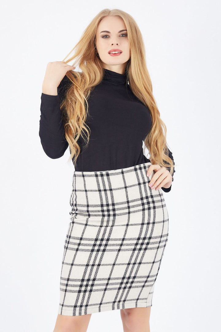 SNS Sense Black and White Plaid Pencil Skirt - Arrecife