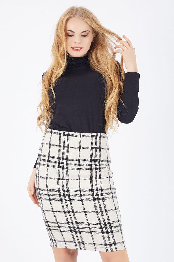 SNS Sense Black and White Plaid Pencil Skirt - Arrecife